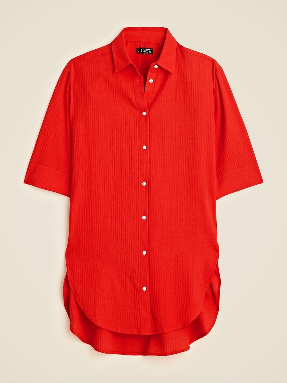 J. Crew Airy Gauze Cotton Button Up Cover Up Tunic Shirt - Red Size Small - Picture 4 of 10